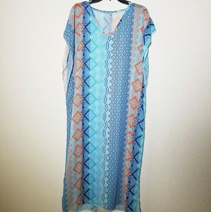 Geometric print chiffon kaftan cover up